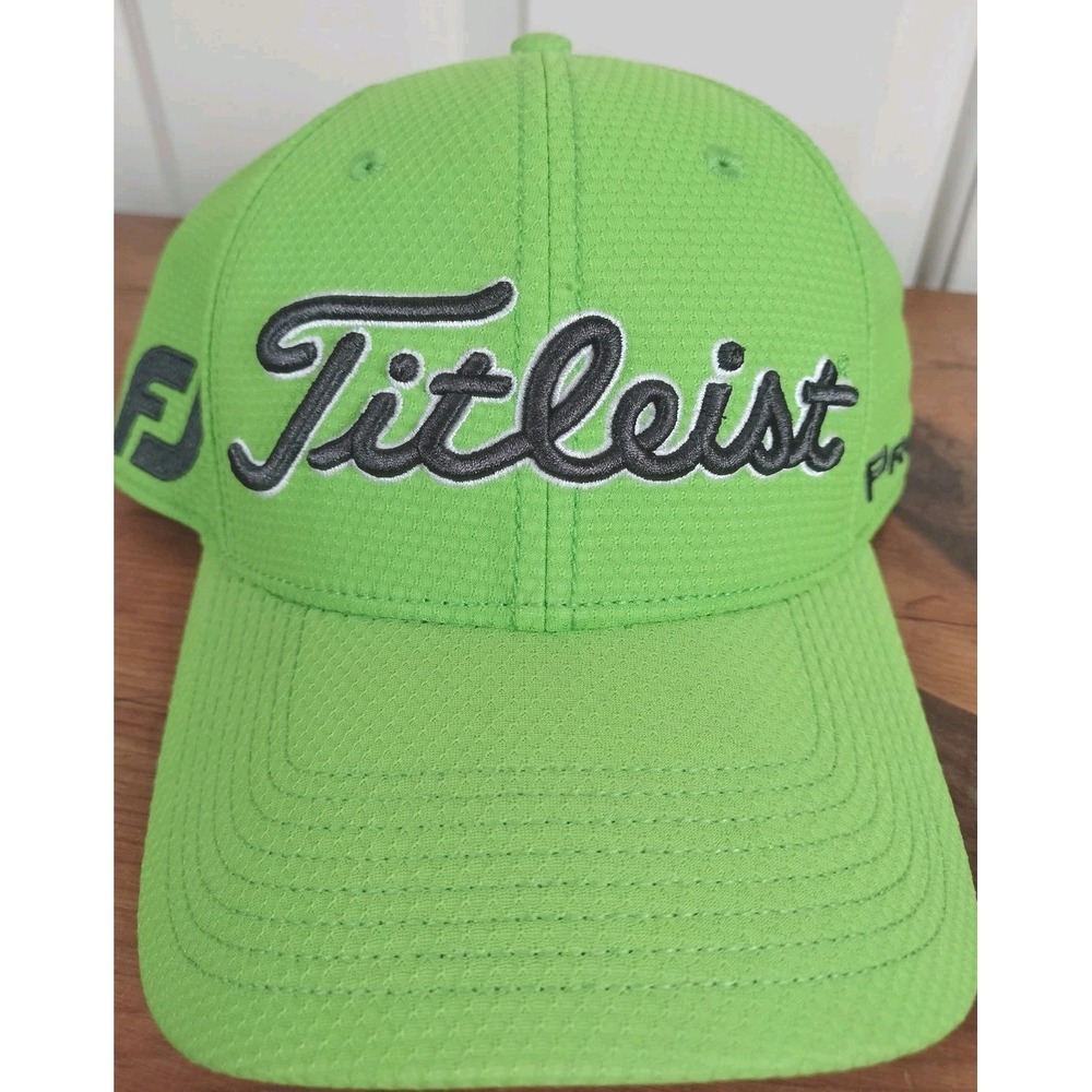 Titleist Golf Cap Hat Neon Lime Green A-Flex L/XL Pro V1 FootJoy Logo Adjustable